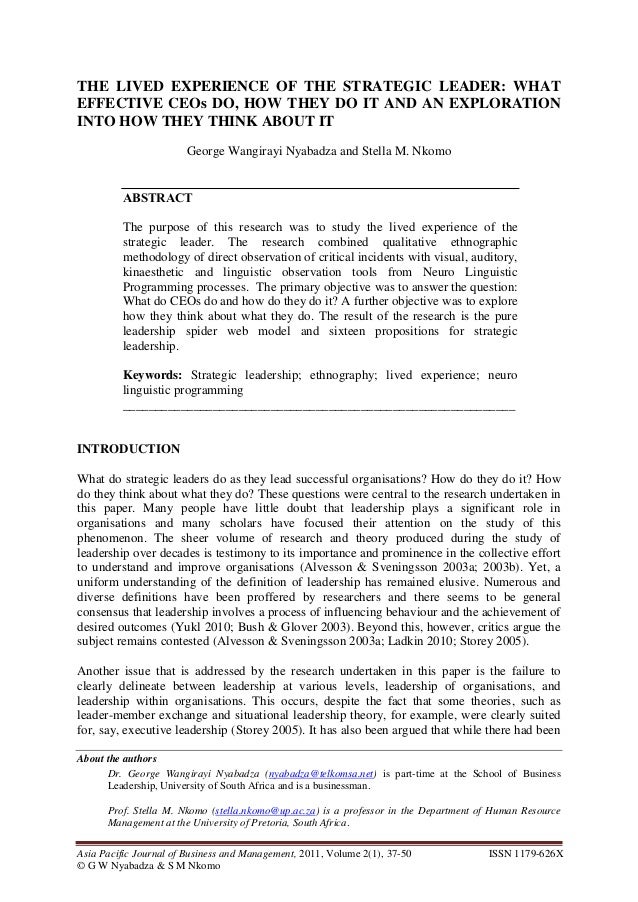 strategic leadership scholarly articles research paper on strategic leadership